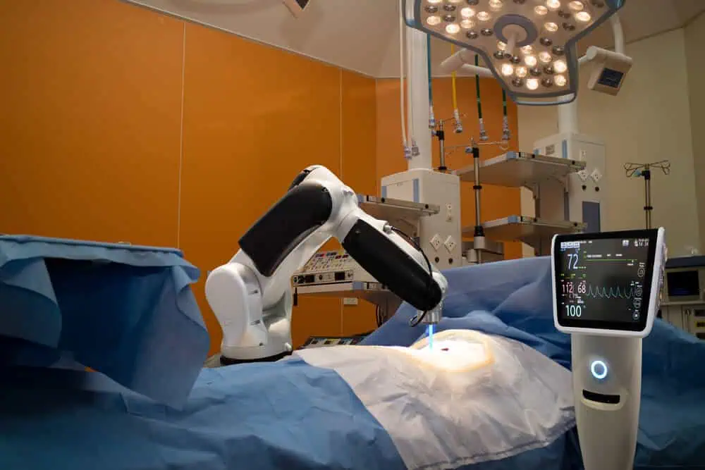 An advanced AI-powered robotic surgery machine at a hospital.